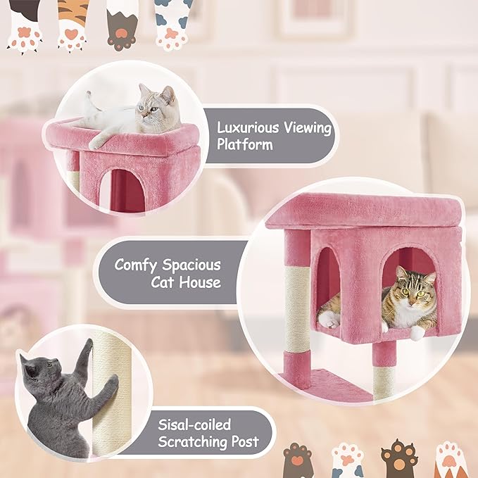 Yaheetech 33.5in Cat Tree, Small Kittens Tower w/Large Perch&2 Cozy Condos, Sisal Scratching Posts for Indoor Kittens/Cat, Stable Pet Activity Center Furniture, Pink