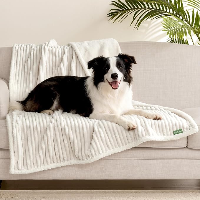 Waterproof Dog Blanket for Couch - Washable Medium Pet Blanket for Furniture Protector, Cozy Fleece Calming Dog Crate Blankets for Indoors & Outdoors, Cream, 40"x50"