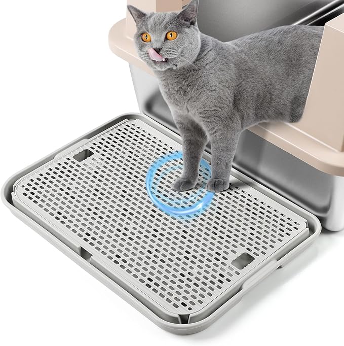 Large Cat Litter Box Step Mat, 16.5"x11.2" Cat Ramp Stairs, Cat Litter Catcher for Self-Cleaning Litter Box, Cats Pedal Step Stool Ideal for Kitten & Older Cats (Light Grey)