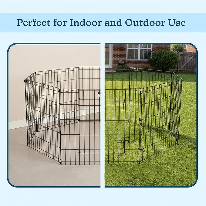 Puppy Playpen - Foldable Metal Exercise Enclosure with Eight 24-Inch Panels - Indoor/Outdoor Fence for Dogs, Cats, or Small Animals by PETMAKER