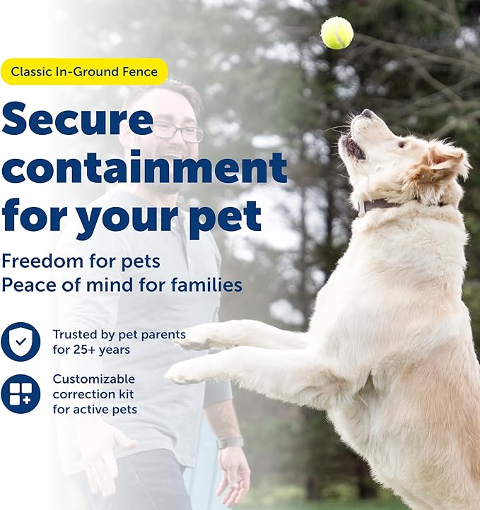 PetSafe Classic In-Ground Fence In Ground Cat Fence, Underground Dog Containment System Expandable Up to 5 Acres, Digital LCD Screen, 8 Different Collar Settings, Invisible, Pet Training