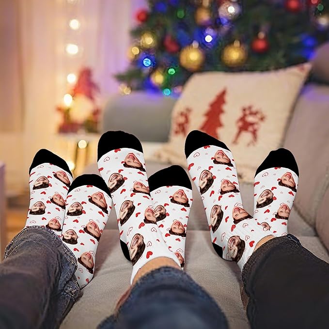 D-Story Custom Face Socks, Personalized Photo Picture on Socks, Unisex Athletic Crew Socks for Men Women