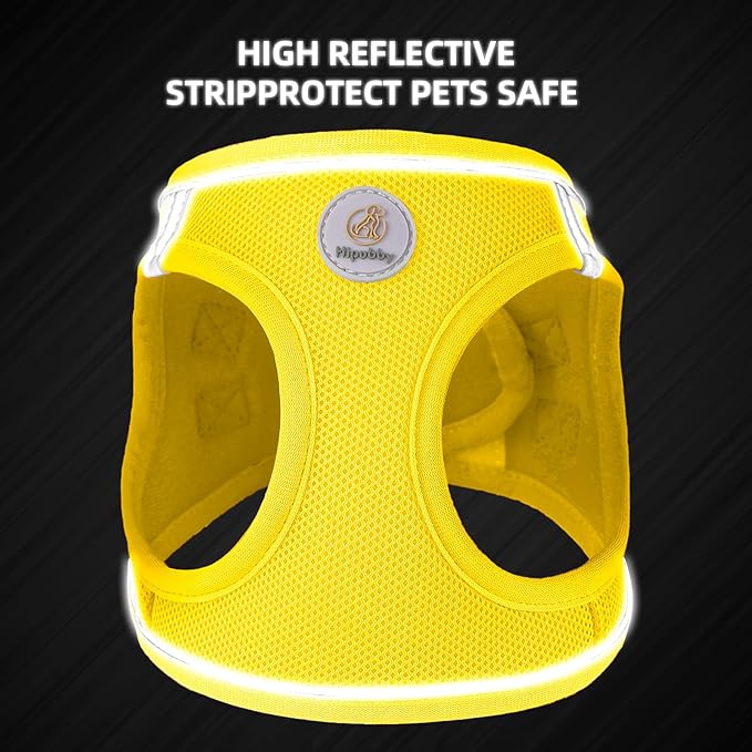 Hipubby Dog Harness and Leash Set, No Pull Soft Mesh Puppy Harness for Small Medium Dogs, Cats - Step in Reflective Breathable Lightweight Vest Harness for Walking, Training - Yellow, XS