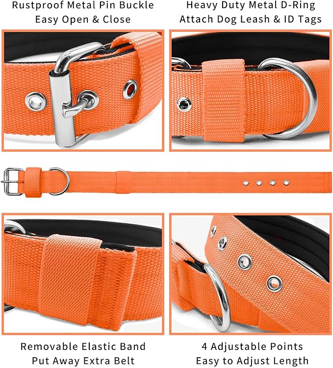 Heavy Duty Tactical Dog Collar - 1.5" Width Military Durable Thick Nylon with Adjustable Metal D Ring & Buckle Working Training K9 Collar for Medium Large Dogs (M(17"-20"), Orange)