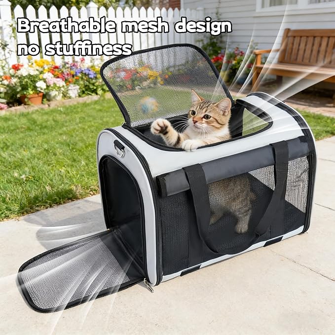 TWDEPART Cat Carrier Backpack - Multifunctional, Firm & Foldable with Roll-Up Shade, Breathable Design Includes Collapsible Bowl and Cushion (Light Grey)