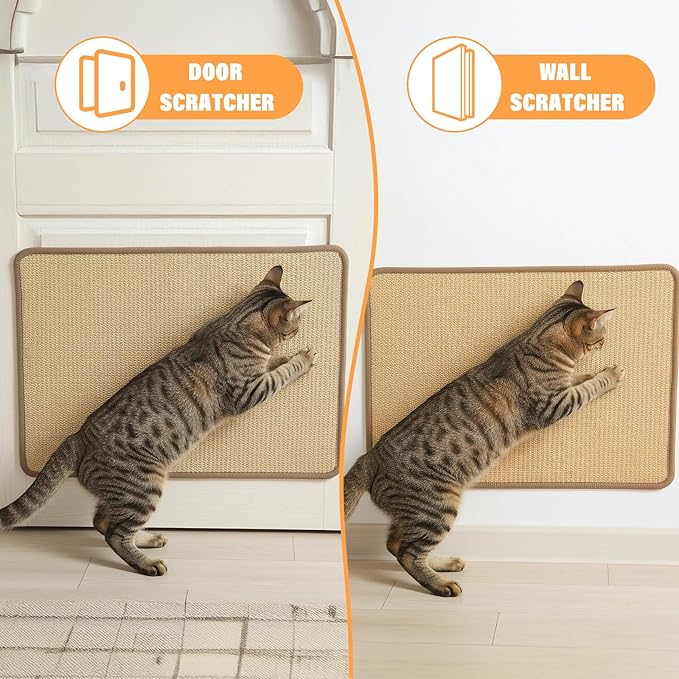 4 Pack Cat Scratcher Mat, Fabric Sisal Cat Scratching Pad for Indoor, Cats Scratching Rug Wall Scratchers with Adhesive Hook Loop Tape for Protect Couch and Carpets