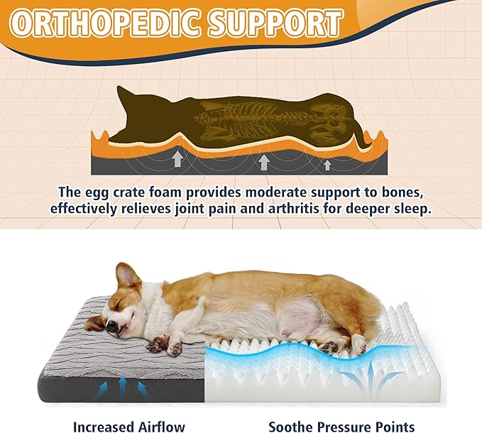 Orthopedic Dog Bed - Waterproof & Machine Washable Plush Pet Bed with Non-Slip Bottom, Soft Memory Foam Mattress for Small Dogs and Cats, 23x17 Inch, Grey