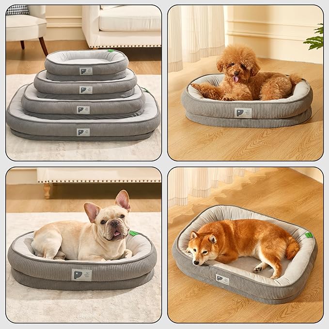 Orthopedic Small Dog Bed,Dog Sofa with Egg Crate Foam Couch Bed with Four-Sided Bolster, Removable Cover & Non-Slip Bottom Grey S