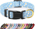 Reflective Dog Collar for Large Dogs, Cute Daisy Theme Adjustable Heavy-Duty Nylon Puppy Collar for Boy and Girl Female, Soft Pet Accessories with Quick Release Buckle, Neck 16-24", Blue
