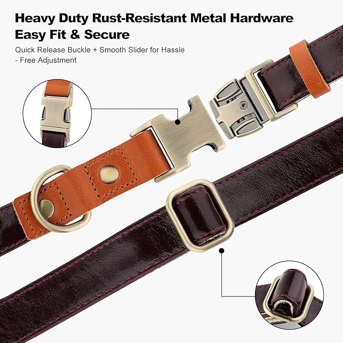Plutus Pet Genuine Leather & Hemp Dog Collar – Adjustable Heavy Duty Pet Collar with Quick Release Metal Buckle, Soft & Stylish for Puppy and Small, Medium, Large Dogs (Copper Brown, XS)