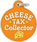Bad Tags Personalized Dog and Cat ID Tags in 25+ Designs and 2 Sizes - 5 Lines of Custom Engraved Text - Funny Cute Personalized Pet Tags (Cheese Tax Collector, Small (1 inch))