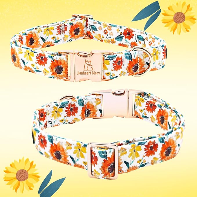 Lionheart glory Dog Collar Bow Collar Floral Dog Collar with Bow Tie Spring Summer Cute Collar Dog Boy or Girl Dog Collars Soft Durable Adjustable Dog Collars for Medium Dogs