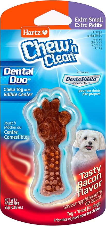 Hartz Chew 'n Clean Dental Duo Bacon Flavored Dental Dog Chew Toy and Treat - Extra Small