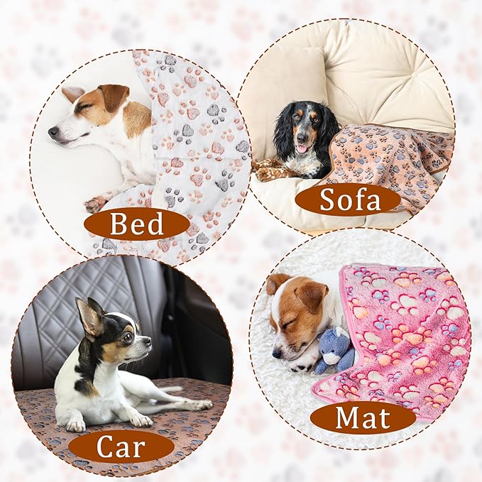 1 Pack 3 Blankets Super Soft Fluffy Premium Fleece Pet Blanket Flannel Paw Printed Throw for Dog Puppy Cat (Large 41x31'', White, Pink, Blue)