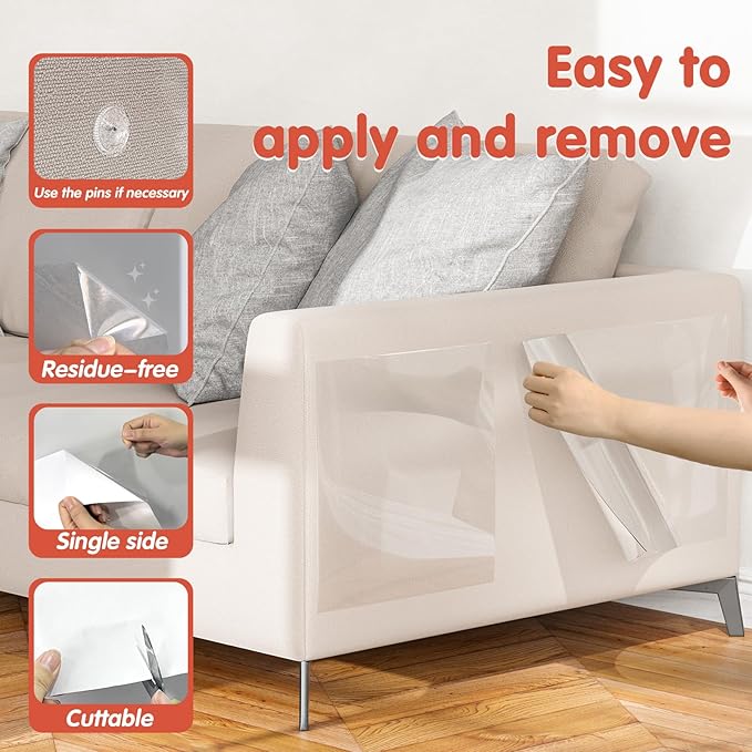18 PCS Large Cat Scratch Furniture Protector, Transparent Couch Protector from Cat Claws, Single-Sided Self Adhesive Anti Pet Deterrent Sofa Cover, 17IN (Pack of 2)