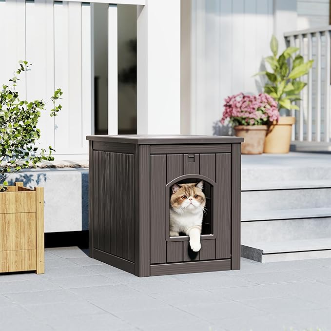 Litter Box Enclosure, Waterproof & Weatherproof Plastic Cat House for Indoor Outdoor Use, Multi-Functional Hidden Litter Box Furniture for Living Room, Backyard, Patio, Garage