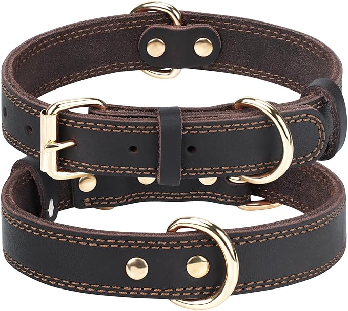 Joytale Leather Dog Collar for Small Dogs, Genuine Solid Sturdy Leather for Active Small Breeds, Adjustable Metal Pin Buckle, Durable and Secure Pet Collar for Daily Use, Brown, S