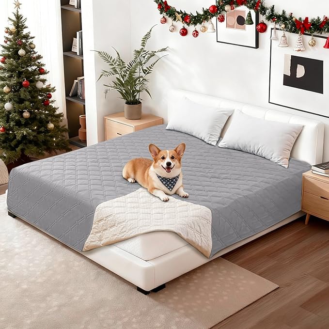 Waterproof Couch Covers for Pets, Waterproof Dog Bed Cover, Anti-Slip Soft Dog Blankets, Couch Cover for Dogs Washable, Pet Blanket for Puppy Large Dogs Cat (82x120 Inch, Light Grey)