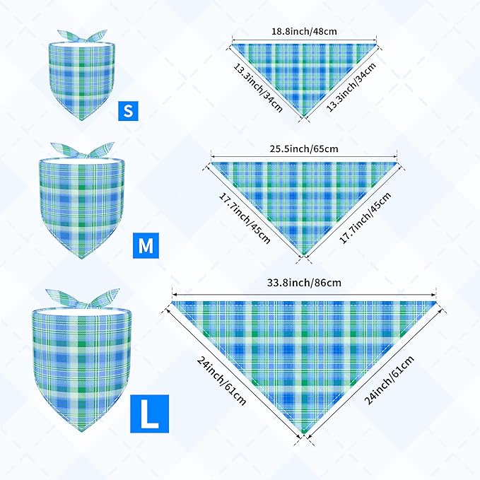 30 Pcs Plaid Dog Bandanas for Small Dogs Medium Stitch Dog Bandana Bulk Reversible Print One Side Large Polyester Scarves Party Grooming M