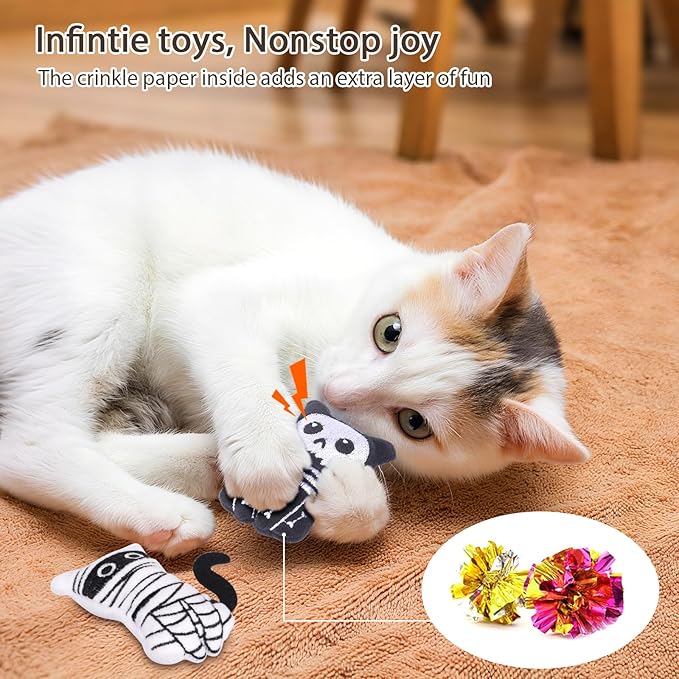 Retro Shaw Cat Toys 4Pcs, Catnip Toys for Indoor Cats Kitty, Durable Crinkle Sound Interactive Cat Nip Kicker Kitten Toys for All Breeds