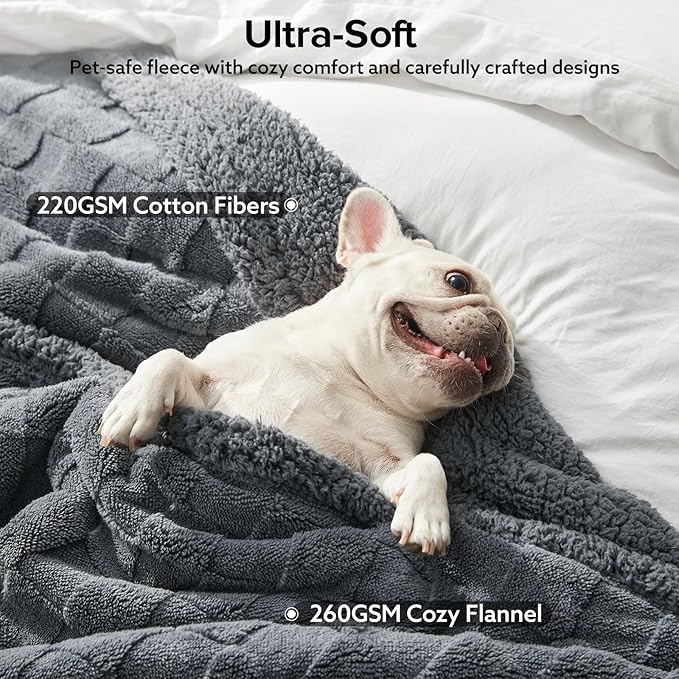 GASUR Waterproof Dog Blankets for Large Dogs, Dog Blanket for Couch Bed, Fleece Pet Blanket for Furniture Sofa Protector, Soft Pet Throw Blankets for Crate Car Outdoor, Washable, 50"x60",Grey