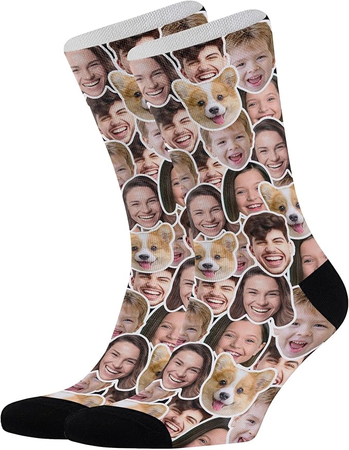 D-Story Custom Face Socks, Personalized Photo Picture on Socks, Unisex Athletic Crew Socks for Men Women