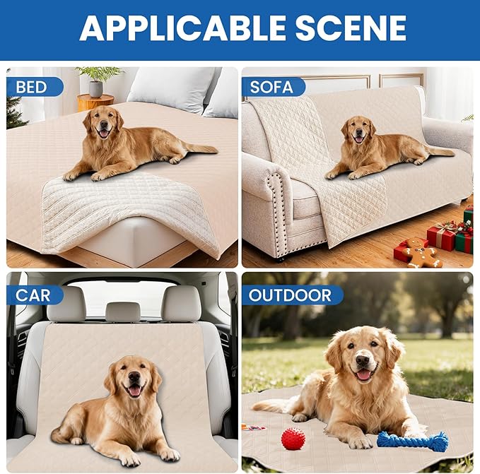 Waterproof Dog Blanket, Non-Slip Soft Pet Bed Cover, Couch Cover for Dogs Washable, Protects Sofa, Furniture, Crate, Car, Tear Resistant Leakproof Pet Blanket (30x53 Inch, Beige)