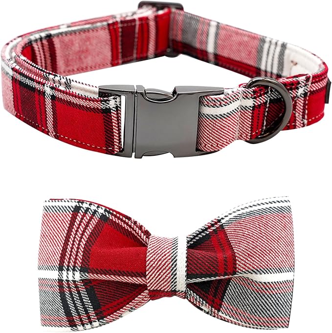 Dog Collar, Christmas Dog Collar Plaid Pet Collar Bow Holiday Bows Girl Boy Puppy Collar Adjustable Pet Collar for X-Small Dogs