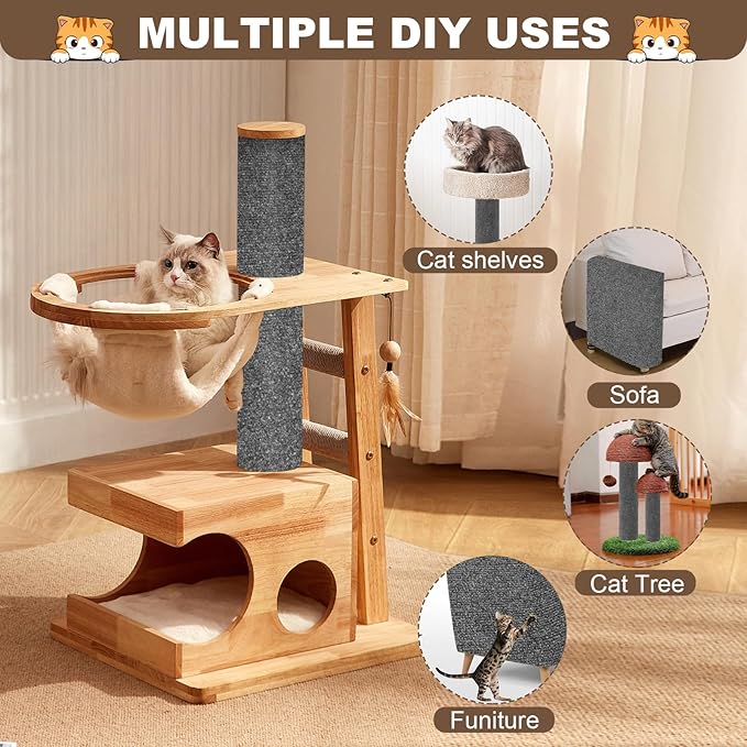 Cat Scratch Furniture Protector, 23.6"x15.8" Cat Scratching Mat, Trimmable Self-Adhesive Cats Claws Scratch Pads, DIY Carpet Mat Replacement for Cats Tree, Cats Wall Shelves, Dark Grey