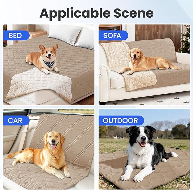 Waterproof Dog Blanket, Non-Slip Soft Pet Bed Cover, Couch Cover for Dogs Washable, Protects Sofa, Furniture, Crate, Car, Tear Resistant Leakproof Pet Blanket (52x82 Inch, Khaki)