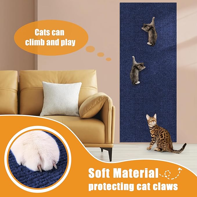 cat Scratching mat Self-Adhesive, Trimmable Furniture Protector for Couch, Sofa, Wall & Cat Trees - Durable Scratch Pad with Nano Tape, DIY Climbing Carpet for Indoor Cats(Dark Blue, 39.3"x15.8")