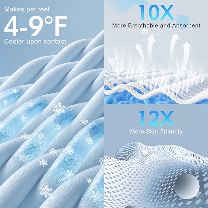 BEAUTYZOO Upgraded Dog Self Cooling Mat Ice Silk Chill Pads for Small Medium Large Dogs Q-MAX＞0.43- Summer Reusable Pet Training Pad - Absorbent Non-Slip Cool Mat for Kennels, Crates, Beds, 18" x 24"