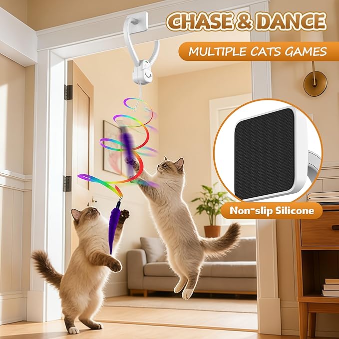 Interactive Cat Toys for Indoor Cats,Automatic Hanging Electric Cat Teaser Door Frame & Doorway,Flying Bird Feather Mouse Wand Enrichment Chase Toy,Safe Self Play for Bored Multi Cats Households
