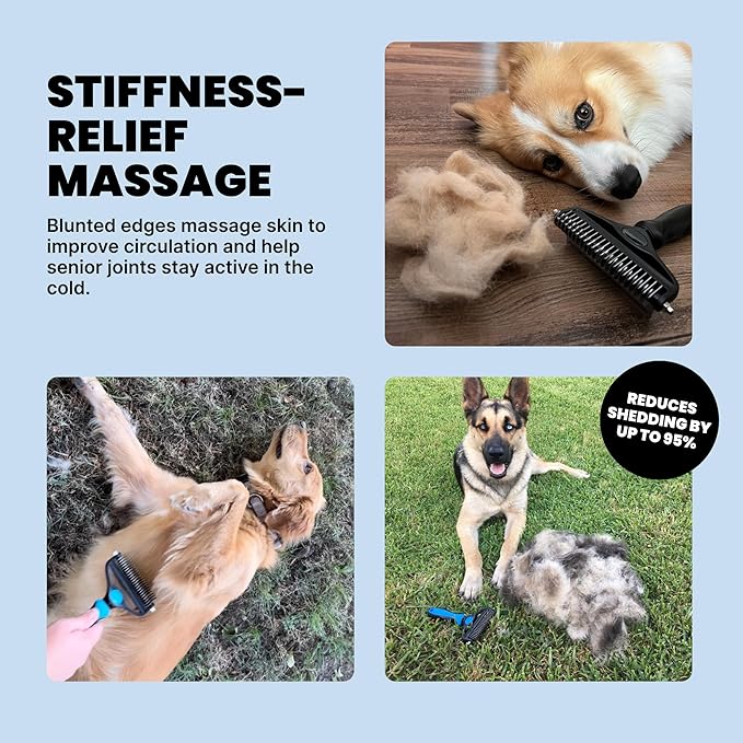 MalsiPree Dog Brush - Large, Black - 2-in-1 Undercoat Rake & Dematting Rake - Shedding Brush & Deshedding Tool for medium to Large Double-Coated Dogs & Cats