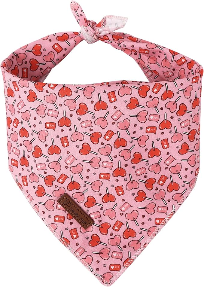 Valentine Dog Bandana, Pink Heart Triangle Bid Scarf for Small Medium Dog, Cotton Pet Kerchief for Girl Boy Dogs or Cats, Red Dog Bandana, Cute Adorable Puppy Bandana