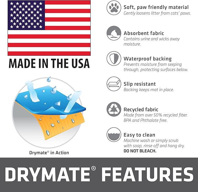 Drymate Cat Litter Box Mat, Litter Trapping Mat, Waterproof, Urine-Proof, Absorbent, Machine Washable, Soft on Paws, Contains Mess, Protects Floors, Kitten Supplies, Purple, 20x28
