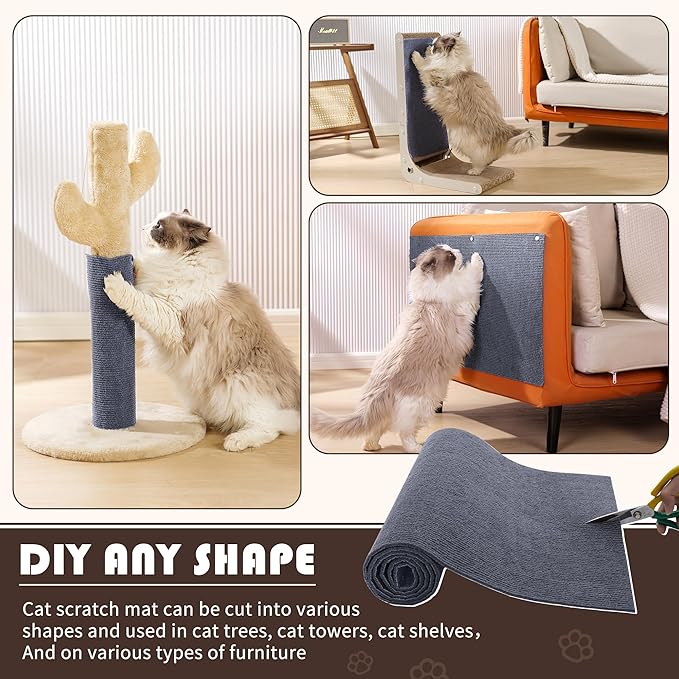 Cat Scratch Furniture Protector, Self-Adhesivet Scratch Mats Deterrent for Furniture, DIY Climbing Cat Scratcher Couch Protector from Cat Claws(Light Grey, 78.7x15.8Inch)