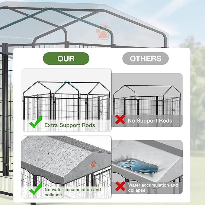 Mr IRONSTONE Outdoor Dog Kennel Heavy Duty Metal Dog Enclosure with Roof, Rotating Food & Water Feeder, Waterproof Covered Large Dog Run for Backyard, Secure Lock Design (4'L x 4'W x 4.4'H)