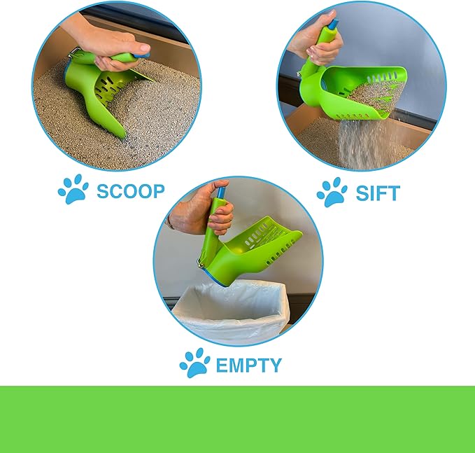 Cat Litter Scoop and Release - Easy Disposal Scooper for Litter Box, Kitty Scoop - Patented Quick Button Release Cat Litter Scooper Design - Litter Lifter, Poop Scoop (Green)