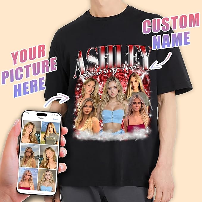 Tehg & Tuhg Custom T Shirts with Picture, Vintage Bootleg Rap Tee, Boyfriend Girlfriend, Unique Gift for Birthday Anniversary