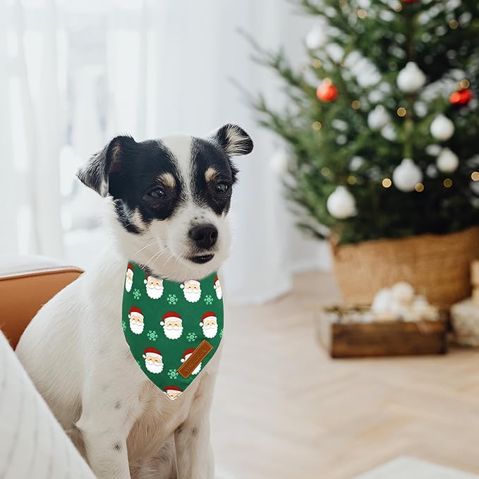 Realeaf Christmas Dog Bandanas 2 Pack, Snowflake and Santa Claus Dog Scarf for Boy and Girl, Premium Durable Fabric, Holiday Red and Green Bandana for Medium and Large Dogs Cats Pets (Large)