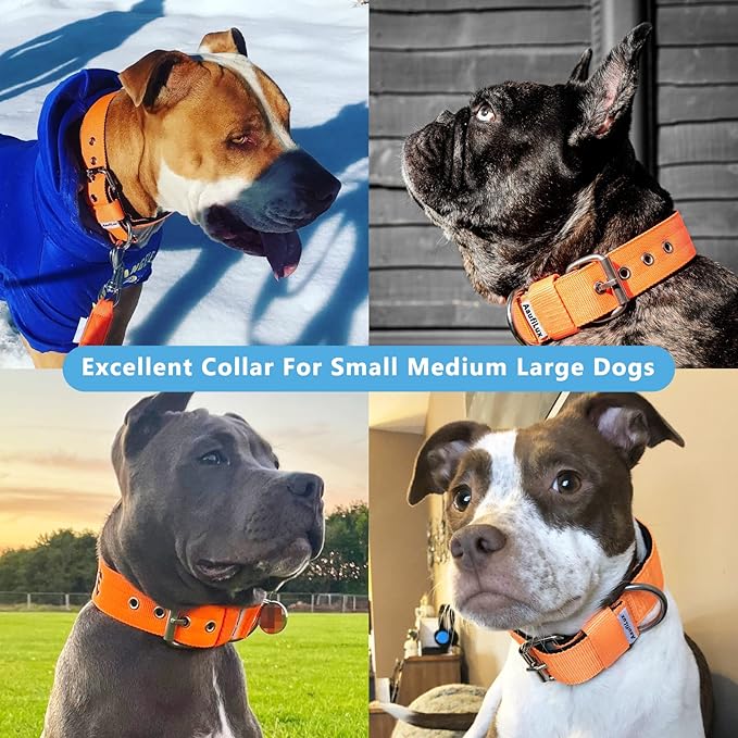 Heavy Duty Tactical Dog Collar - 1.5" Width Military Durable Thick Nylon with Adjustable Metal D Ring & Buckle Working Training K9 Collar for Medium Large Dogs (XL(23"-26"), Orange)