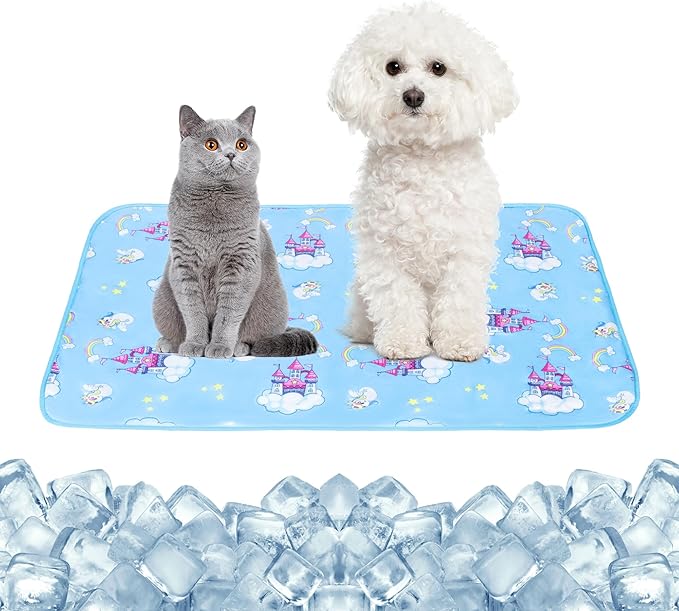 NACOCO Summer Pet Cooling Mat - Cat Dog Cushion Pad Sleeping Cool Castle Comfortable Soft for Pets Kids and Adults (Blue Castle, M)