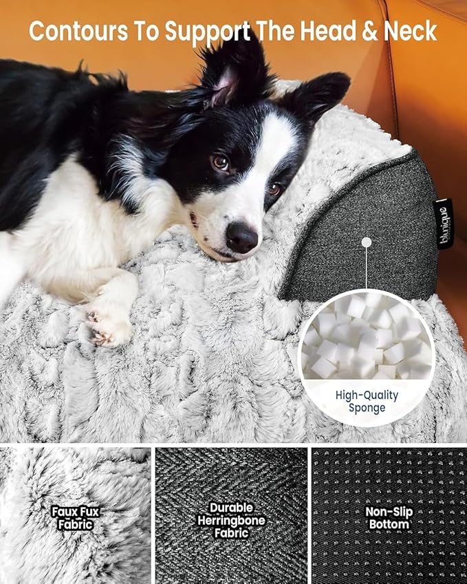 Calming Extra Large Dog Bed for Couch, 53 x 39.3 inch Removable Couch Cover for Dogs Washable, Non-Slip Fluffy Plush Dog Sofa Mat for Furniture Protector - Grey