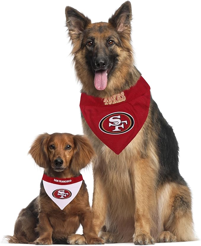 Pets First NFL DOG BANDANA - SAN FRANCISCO 49ERS REVERSIBLE PET BANDANA. 2 Sided Sports Bandana with a PREMIUM Embroidery TEAM LOGO, Large/X-Large. - 2 Sizes & 32 NFL Teams available