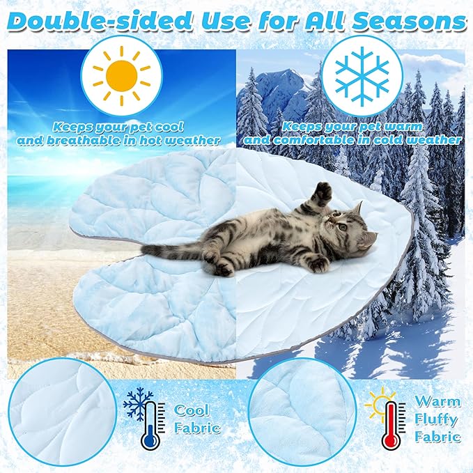 Cooling Mat for Cats Dogs - Pet Leaf Shaped Cool Pad, Summer Double-Sided Cat Puppy Cold & Warm Mats, Pets Washable Sleeping Blanket for Bed Floor Sofa Chair Kennel Indoor (S, 31.8"x 26.7")