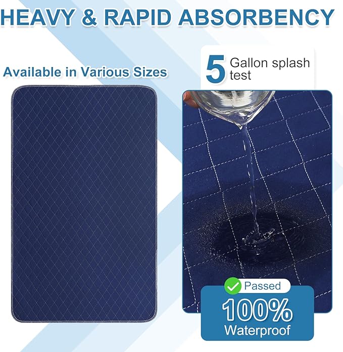 OUTCREATOR® Washable Bed Pads 34" x 56" (Pack of 2), Incontinence Mattress Protector, Anti-Slip Waterproof Underpads for Adults Kids Elderly Pets, Absorbency & Reusable Bedwetting Pads (Dark Blue)