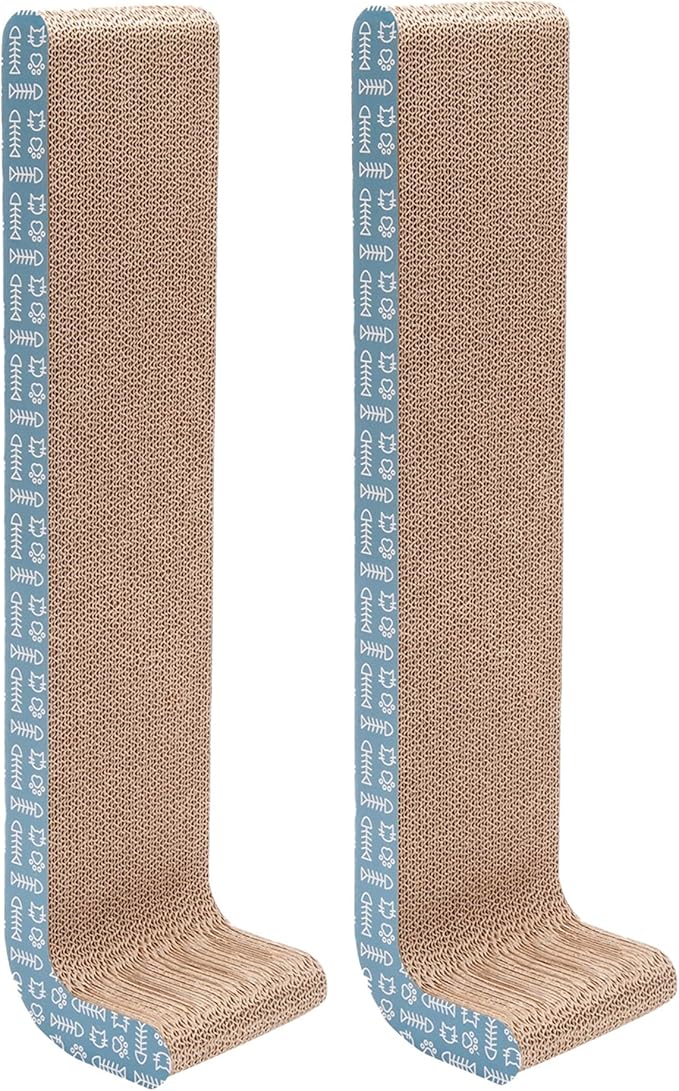 Furhaven 2-Pack Scratching Boards w/ Catnip & Wall-Mounting Hooks for Indoor Cats, Reversible - Wall-Mounted Corrugated Cat Scratchers - Seaglass, Standard/2-Pack