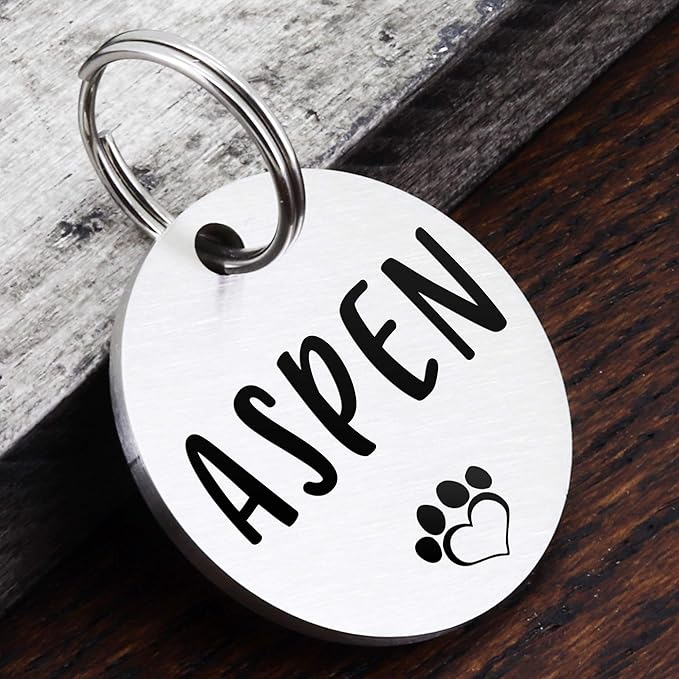 Ultra Joys Personalized Custom Dog ID Tag - Brushed Stainless Steel, Round, Silver, Small