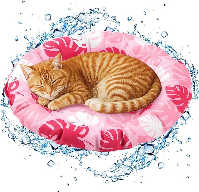 Pet Cooling Mat for Cats and Small Dogs, 20.1'' x 20.1'' Thickened Round Pink Pad Anti-Grab Internal Gel Without Water Filling, Lightweight, Washable, Playmat for Indoor/Outdoor